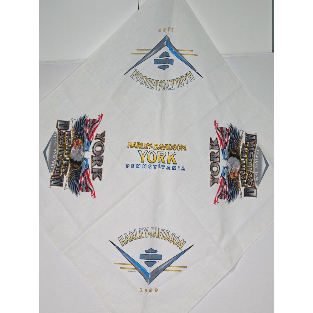Harley Davidson Vintage 1999 York PA Bandana | Final Assembly | White